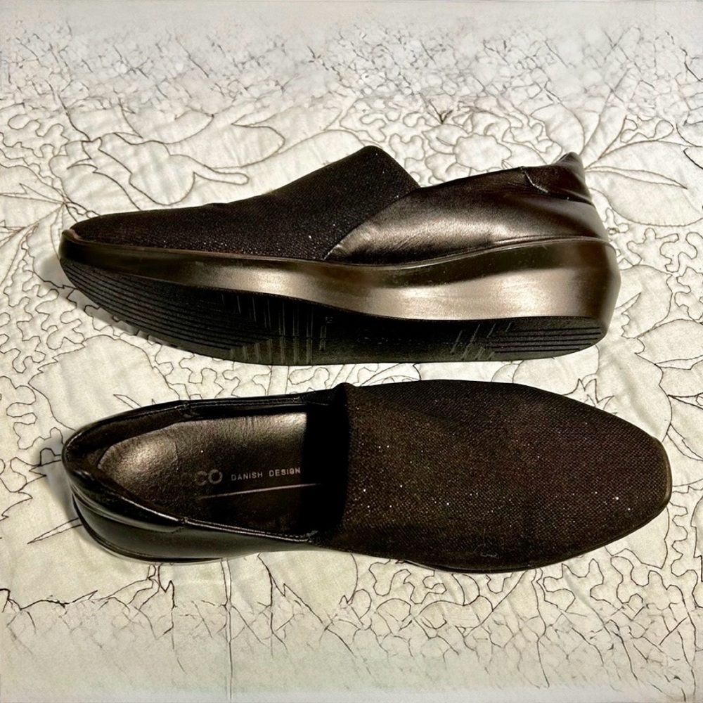 ECCO Incise Urban Wedge Slip On Black Sparkle Comfort Shoes Sz 36 / 5.5💛